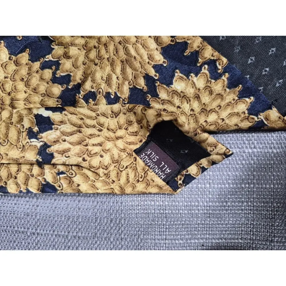 Carlo Ricci Tie Mens Gold Navy Silk Floral Sunburst Necktie Handmade Italy
